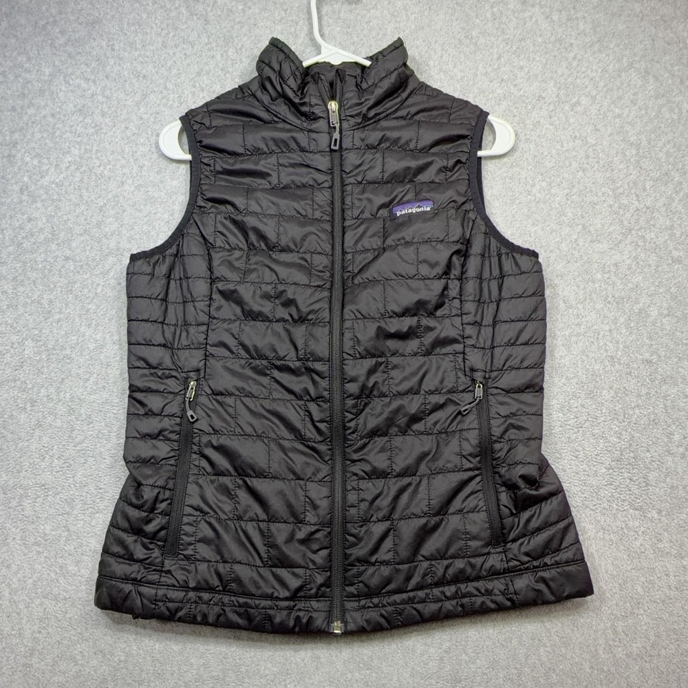 Patagonia Nano Puff Vest Womens Medium Black Quilted Insulated Full Zip Logo